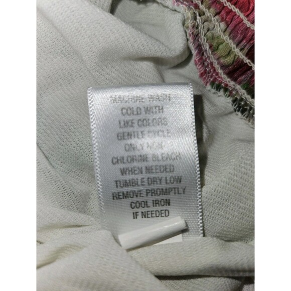 Elle White Green Pink Floral Ruffle Mesh Sheer Blouse Top Womens Large - Picture 6 of 6